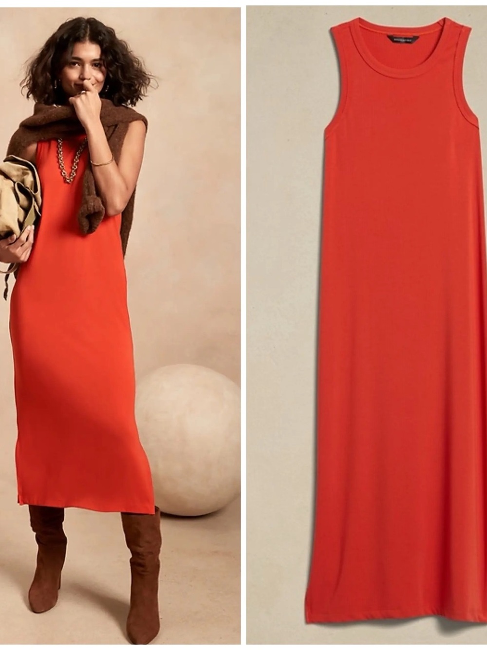 Banana Republic Sleeveless Ribbed Orange Maxi Dress
